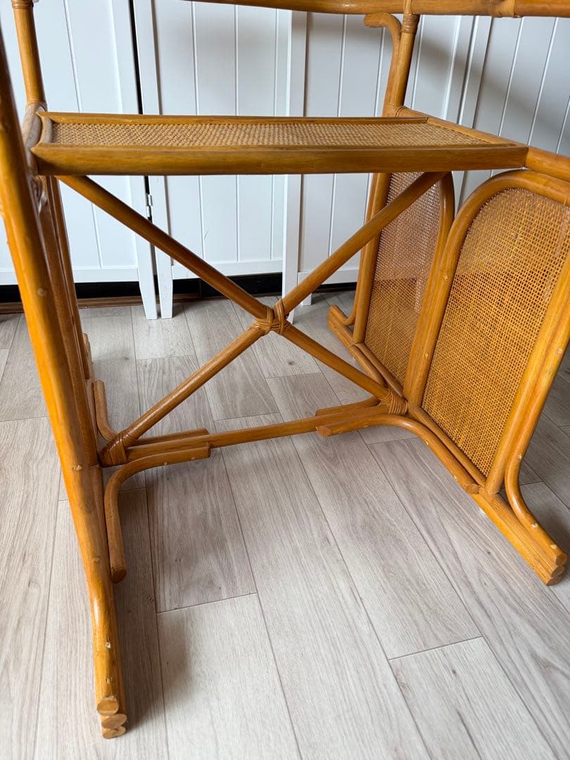 ラタン ガラステーブル 籐 ダイニングテーブル レトロ ビンテージ