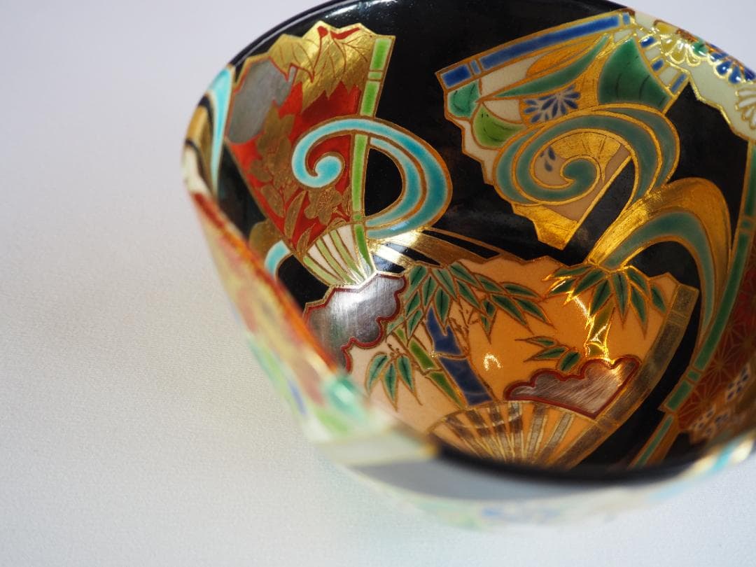 裏千家15世鵬雲斎御書付『色絵扇面茶碗』3代和田桐山造（共箱）