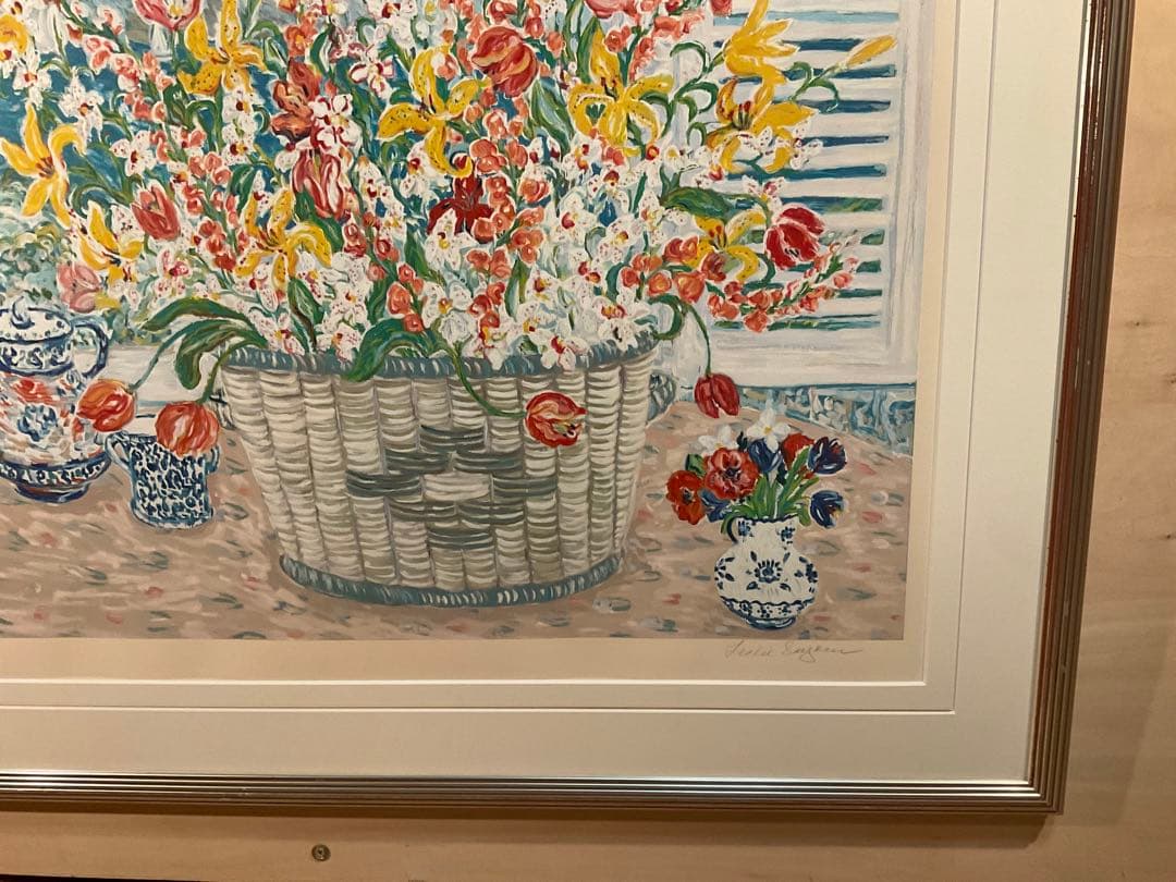 レスリー・セイヤー「バスケットオブリリーズ」　シルクスクリーン　直筆サイン有り