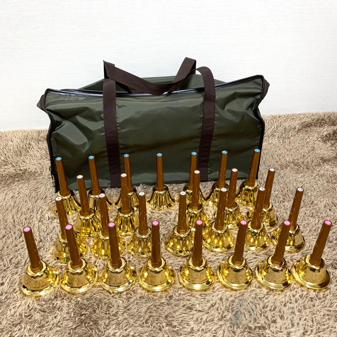 美品 ウチダ ハンドベル ゴールド27音 純正ケース付