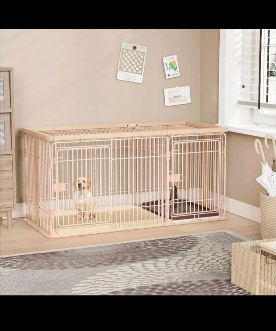 ペットサークル 犬 ゲージ ケージ 屋根付き ピンクベージュ