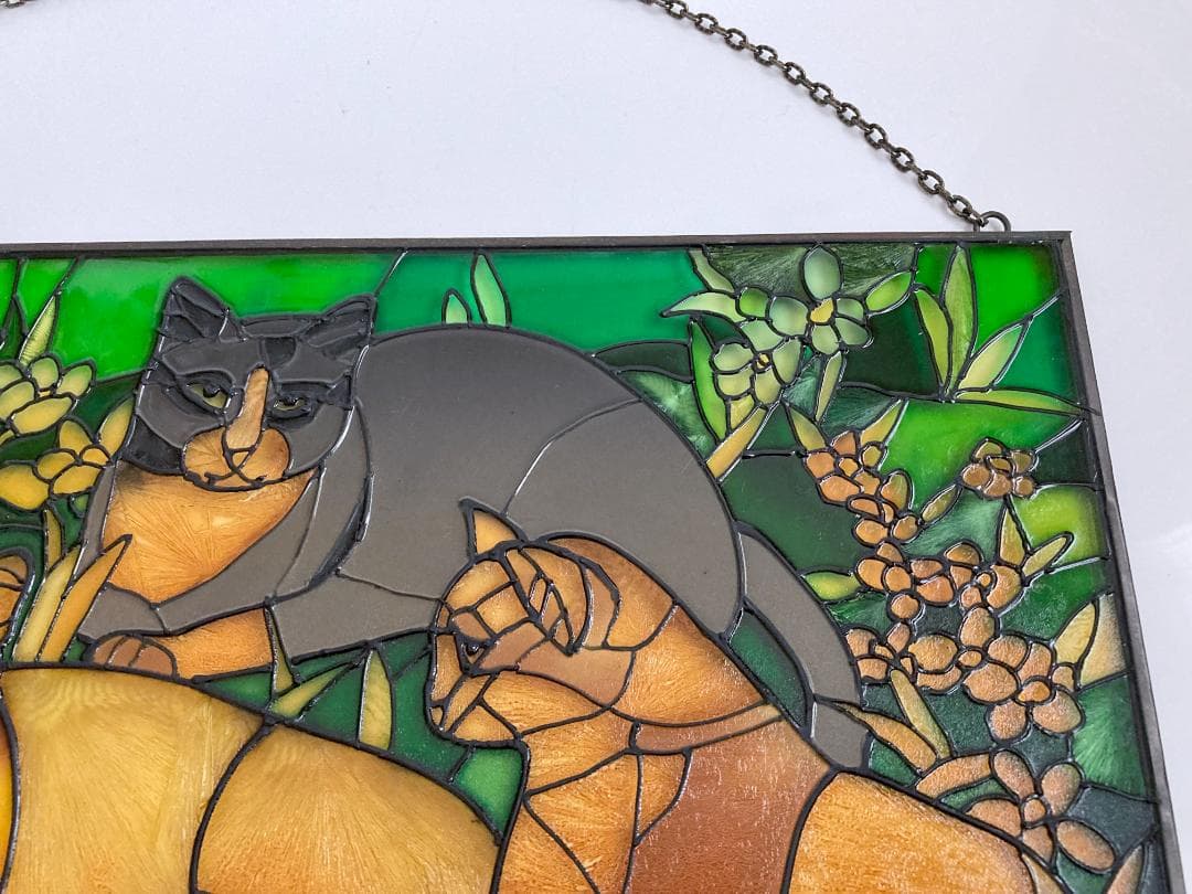 2001年 大判 ティファニー キャット ジョン・ベーカー ステンドグラス 猫
