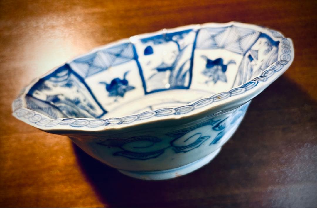 江戸期　古染付芙蓉手　間取山水　深鉢