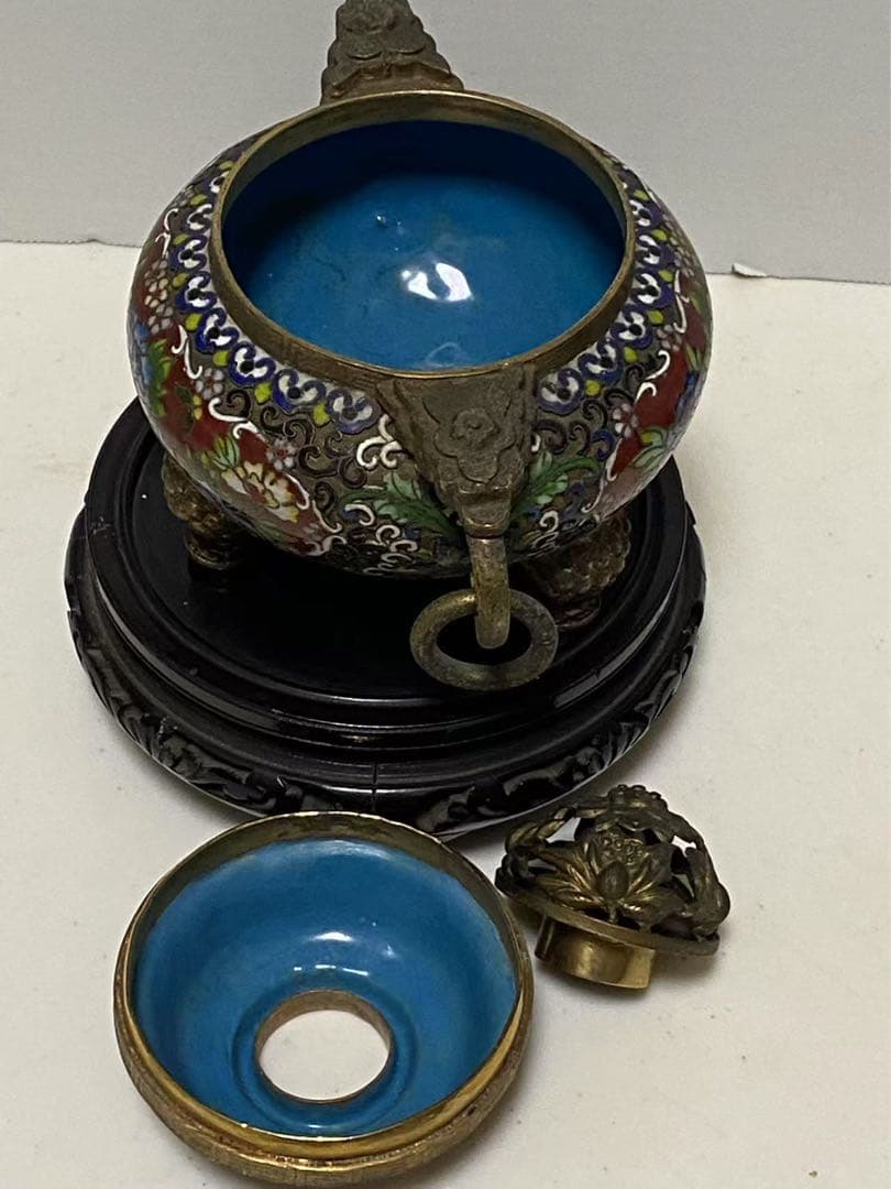 景泰藍 銅胎掐絲琺瑯彩牡丹紋香爐 香道具 骨董品