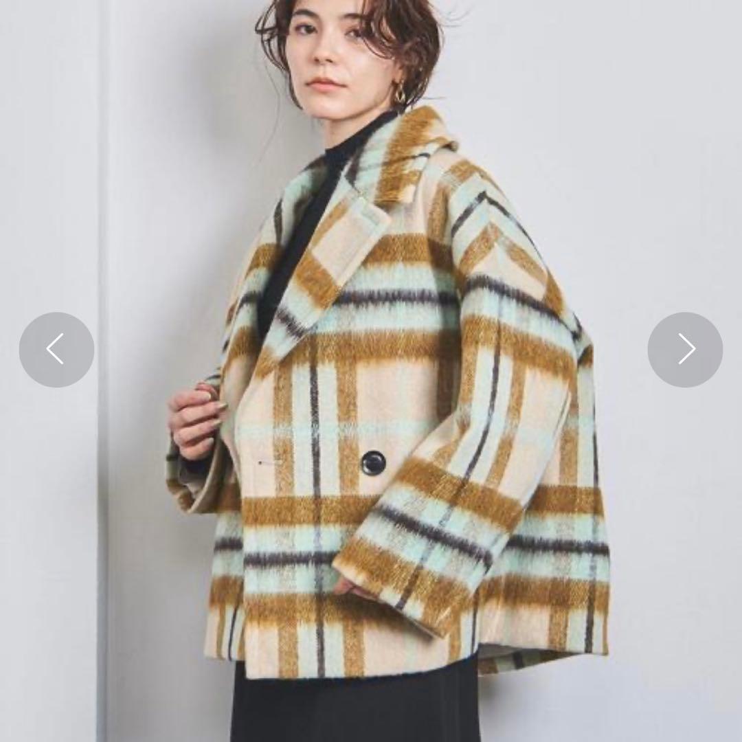 ユナイテッドアローズ　シャギーチェックショートコート