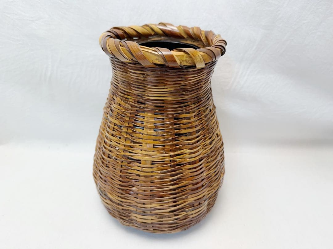 未使用 茶道具 轡 昭竹斎作 竹花入 花籠 竹おとし付き 刻印 茶室 元箱