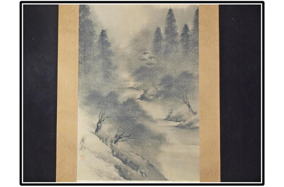 時代の掛軸　風景　肉筆保証　蔵整理不用品処理　中国美术品 X1093C16-9