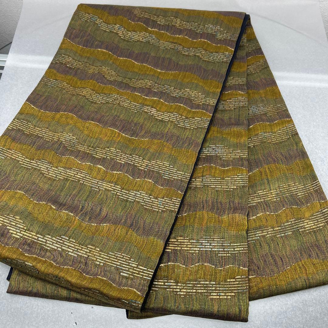 袋帯 緑と紫の波模様0123