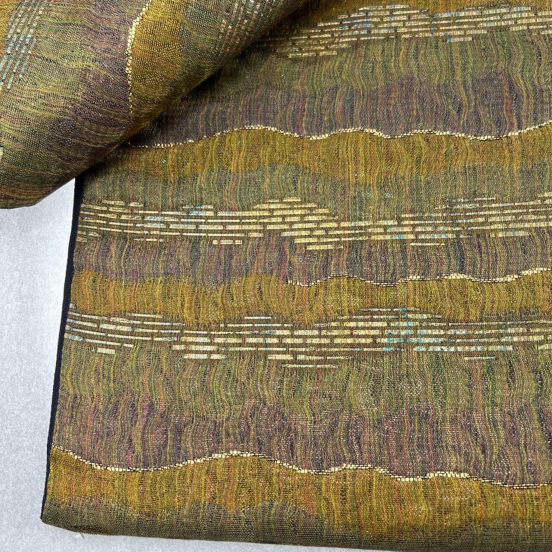 袋帯 緑と紫の波模様0123