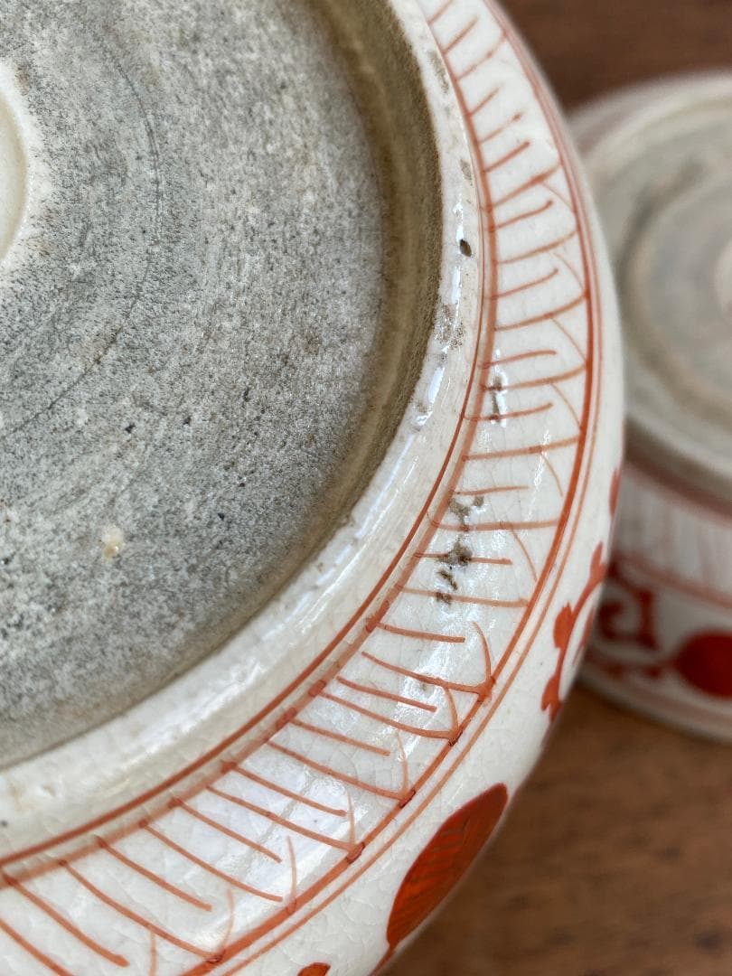 九谷焼　骨董　赤絵竹林賢人図中皿　7枚セット