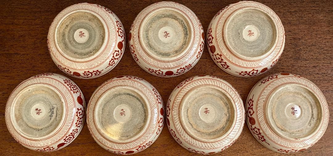九谷焼　骨董　赤絵竹林賢人図中皿　7枚セット