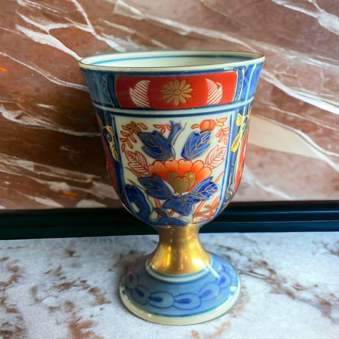 【美品】アンティーク 骨董⭐️古伊万里 猪口 色絵付け／3客 カラフル 花