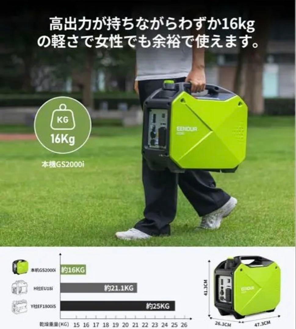 専用カバーとオイルと携行缶付き　EENOUR インバーター発電機 GS1800i