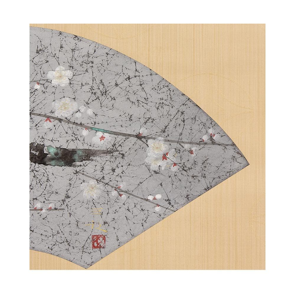 掛軸〈浜田三郎〉「紅白梅」扇面 共箱 二重箱 北海道生 日展菊華賞