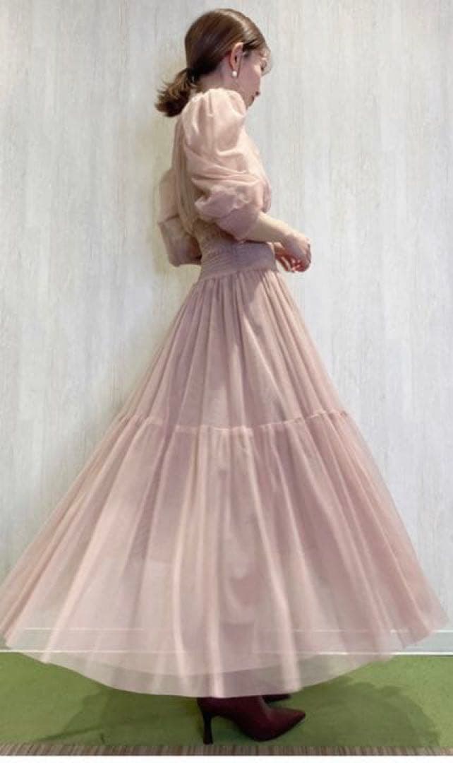 SNIDEL Sustainableチュールボリュームドレス