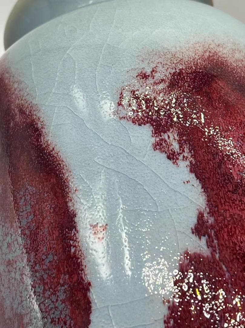 鈞窯　天青釉紫斑瓶　窯変釉　辰砂　花入　花瓶　茶道具 唐物(B-41)