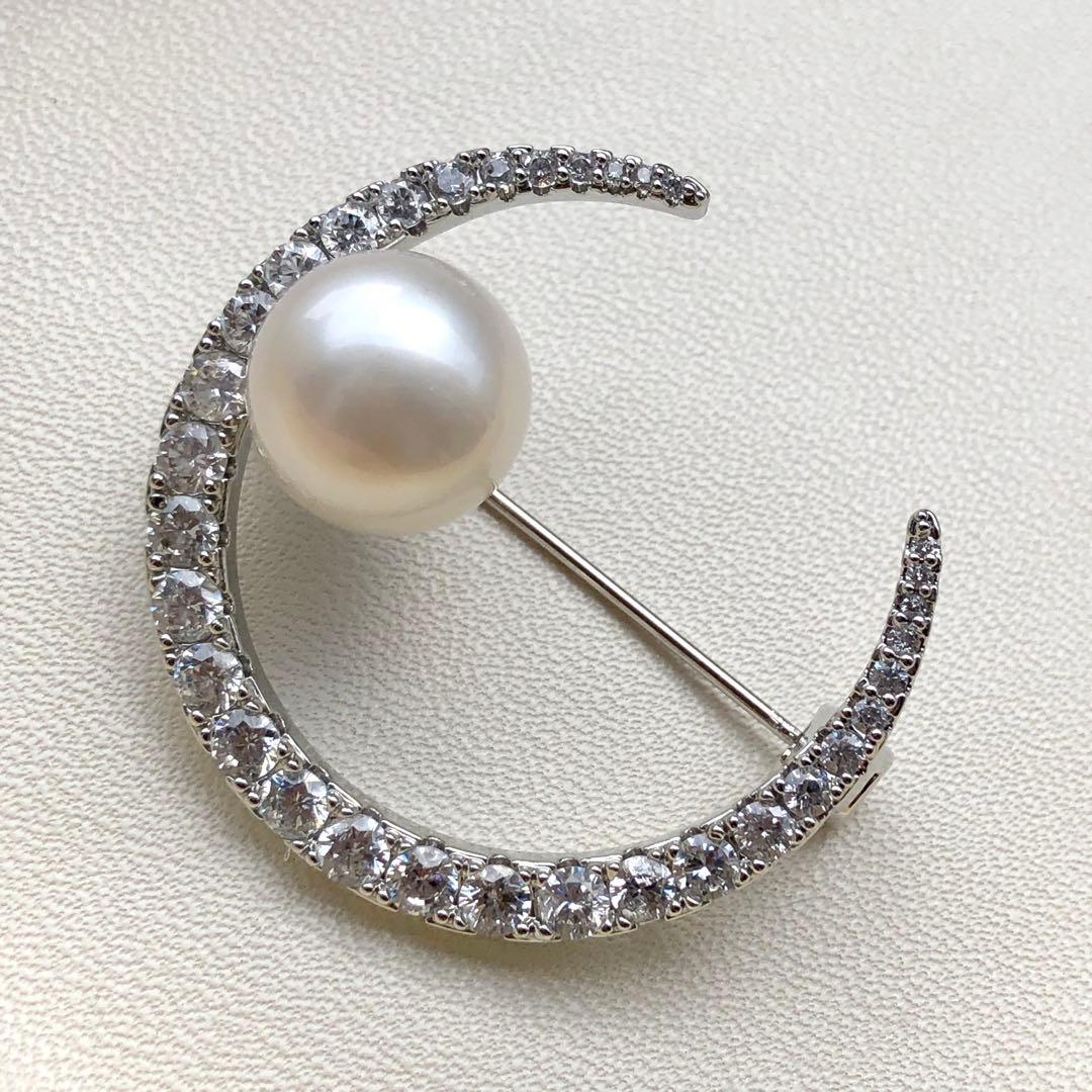 Aman様まとめ専用南洋白蝶真珠クリーム10.6㍉「三日月」ブローチBEN798