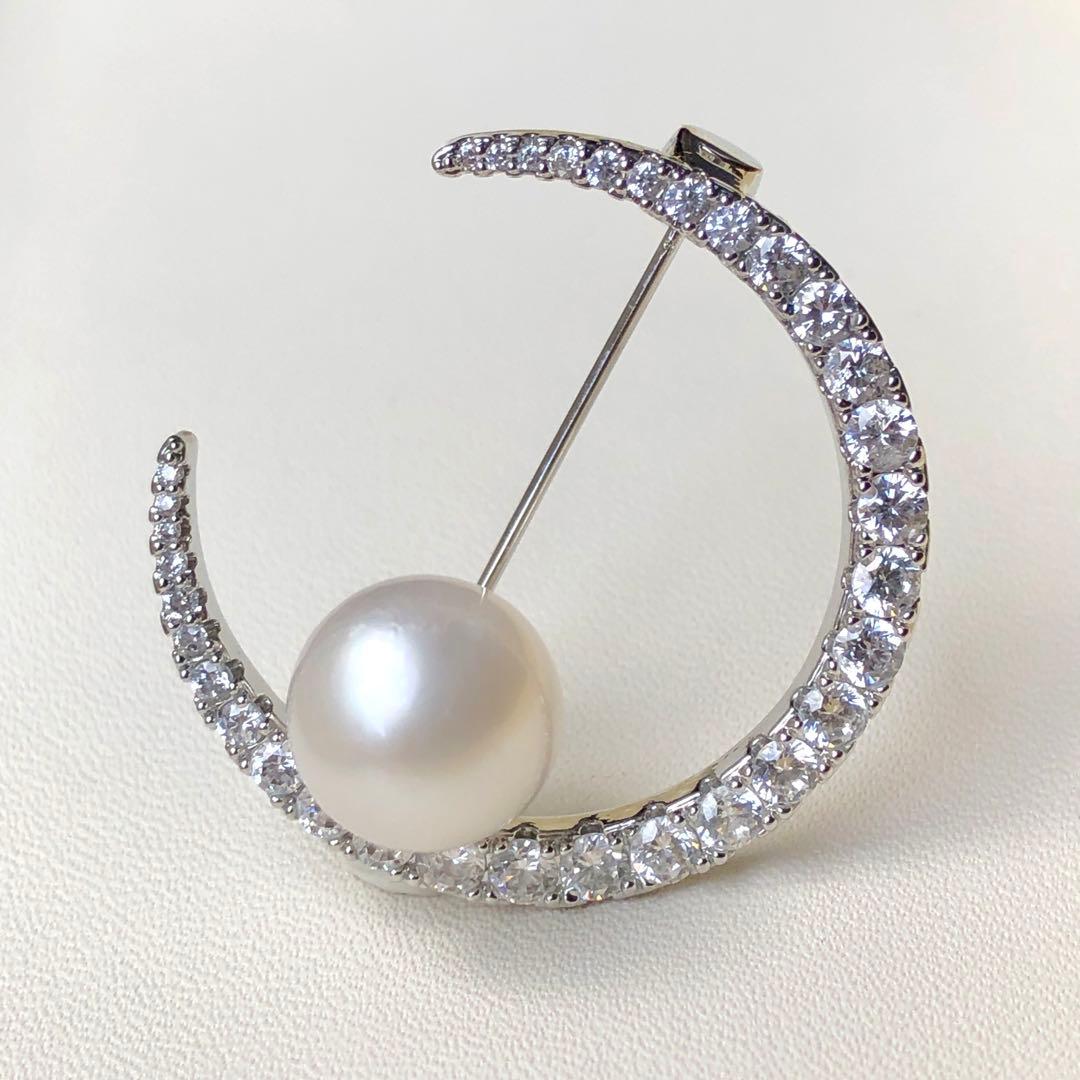 Aman様まとめ専用南洋白蝶真珠クリーム10.6㍉「三日月」ブローチBEN798