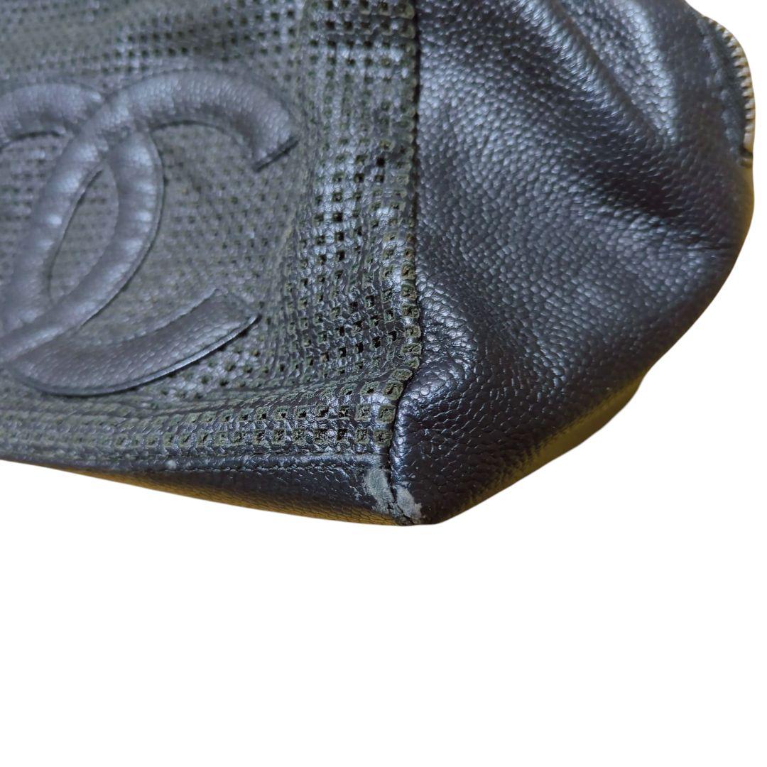 返品不可 CHANEL シャネル キャビアスキン ハンドバッグ パンチングレザー