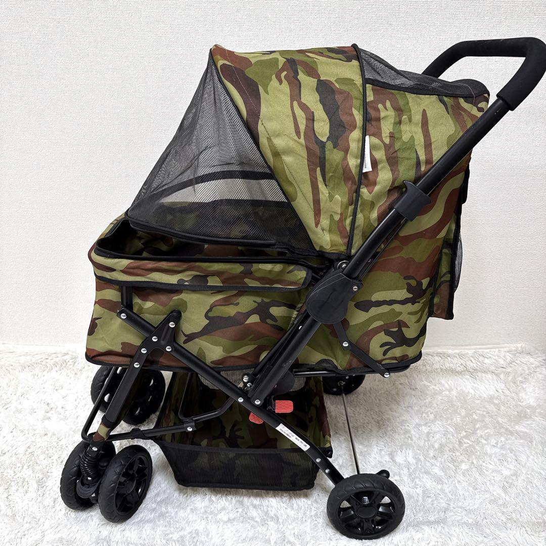 【限定】ピッコロカーネ プリモ 迷彩 ペットカート 中型犬 多頭飼 ロゴ有 人気