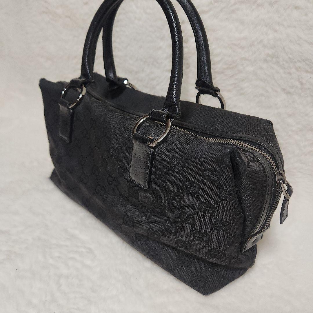 グッチ　GG　キャンバス　レザー　ブラック　ハンドバッグ　ボストン