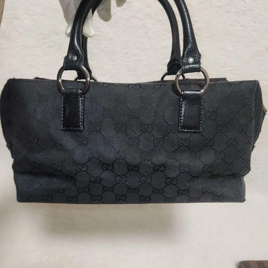 グッチ　GG　キャンバス　レザー　ブラック　ハンドバッグ　ボストン