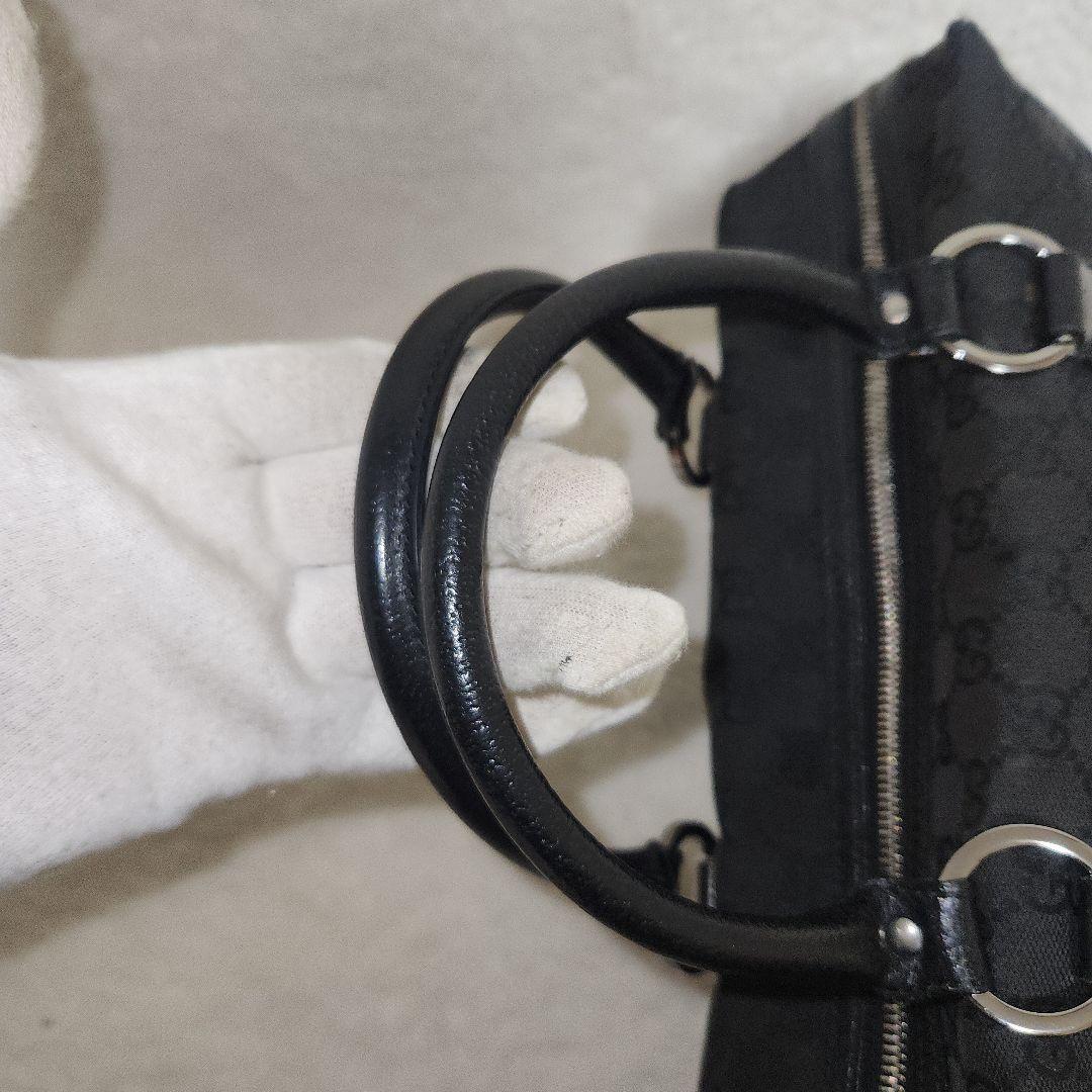 グッチ　GG　キャンバス　レザー　ブラック　ハンドバッグ　ボストン