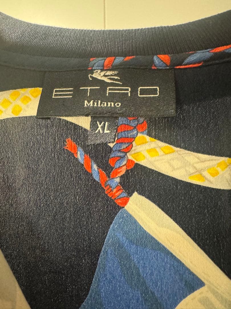 極美品　エトロ、これぞ大人のマリンルック　大人ゆったりXL シルク高級ポロシャツ