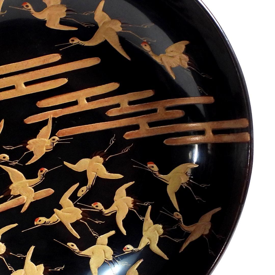 【ゆりかご】金蒔絵 千羽鶴 黒塗煮物椀 10客 木製漆器 天然木