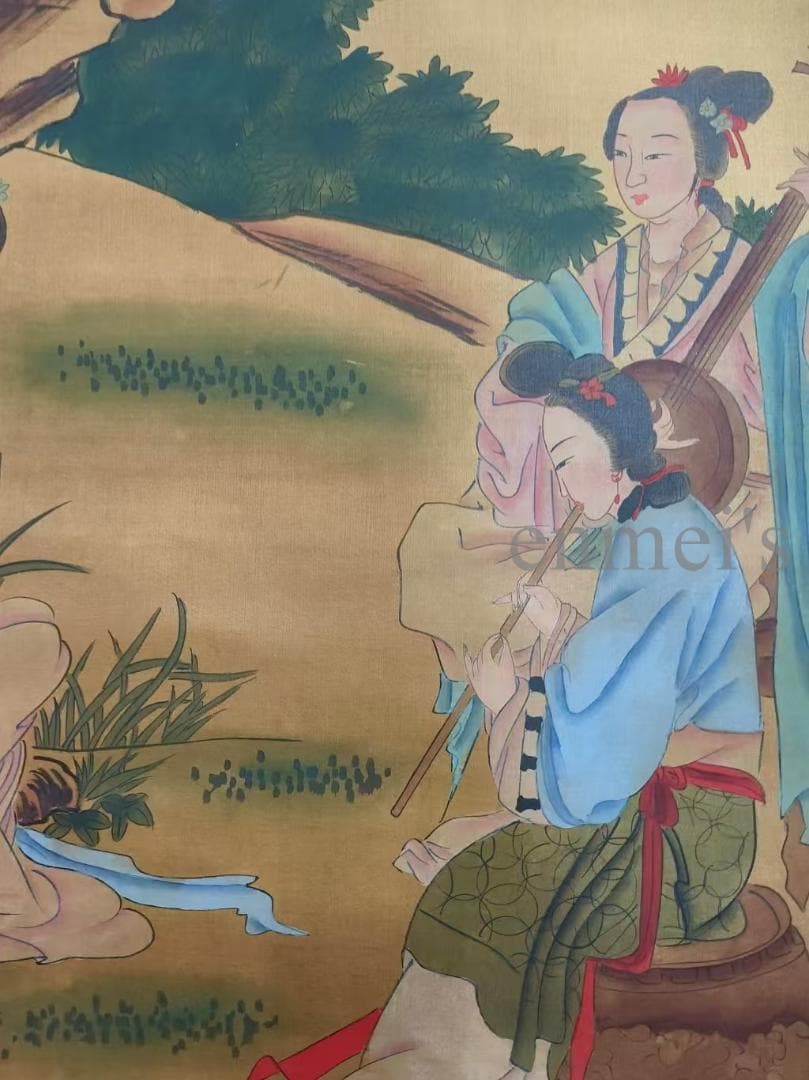 中国古美術 明代 仇英作款 仕女図 水墨画 絹本 肉筆 四尺 中堂画 掛け軸