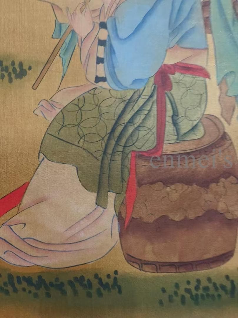 中国古美術 明代 仇英作款 仕女図 水墨画 絹本 肉筆 四尺 中堂画 掛け軸