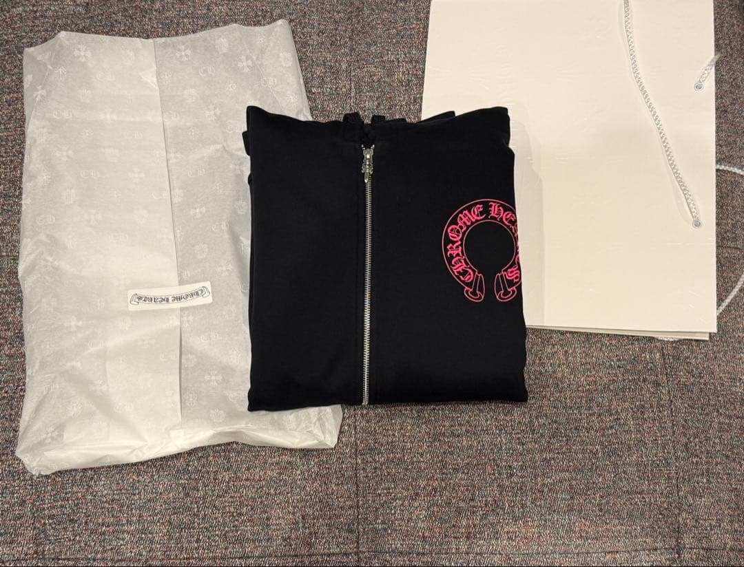 クロムハーツ ジップアップ パーカー ピンク フローラル ホースシュー サイズL