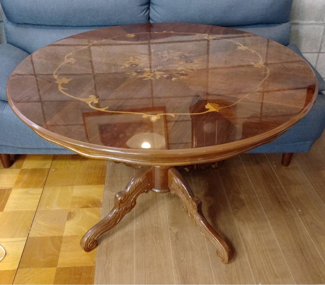 G1888イタリア高級象嵌細工 ラウンドダイニングテーブル（直径110cm）猫脚