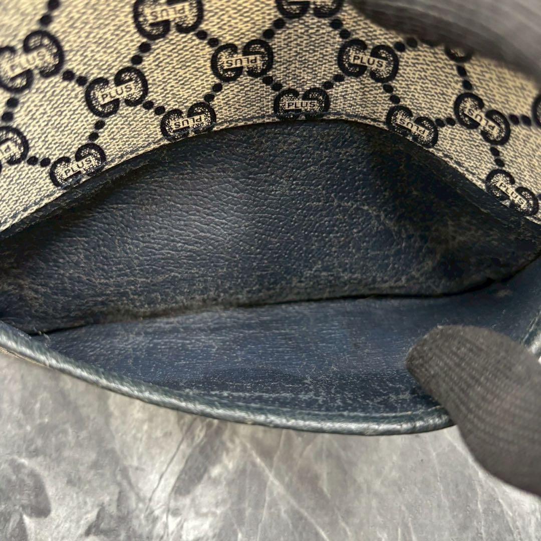 ✨美品✨GUCCI GG ショルダーバッグ ネイビー ベージュ ロゴ レザー金具