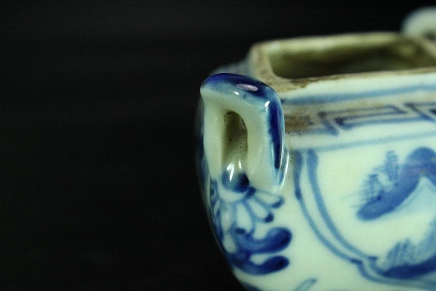 茶道具 青花 獅子蓋 香炉 道八 在銘 高8cm(K-XA787)