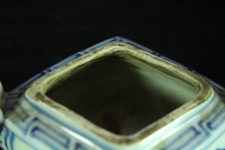 茶道具 青花 獅子蓋 香炉 道八 在銘 高8cm(K-XA787)