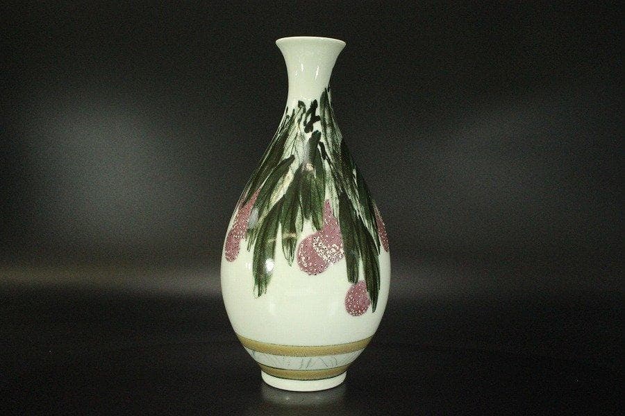 中国美術 色絵 花鳥紋 在銘 瓶 高32.5cm 作家物 N909