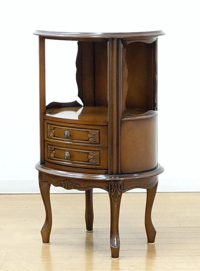 美品 木製 彫刻 猫脚 イタリア製 アンティークタイプ ラウンドチェスト 花台