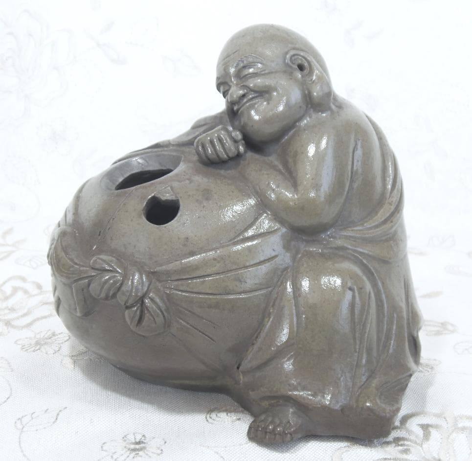 訳アリ特価！白備前 青備前 香炉 布袋 備前焼 置物 レア古備前・レア備前焼