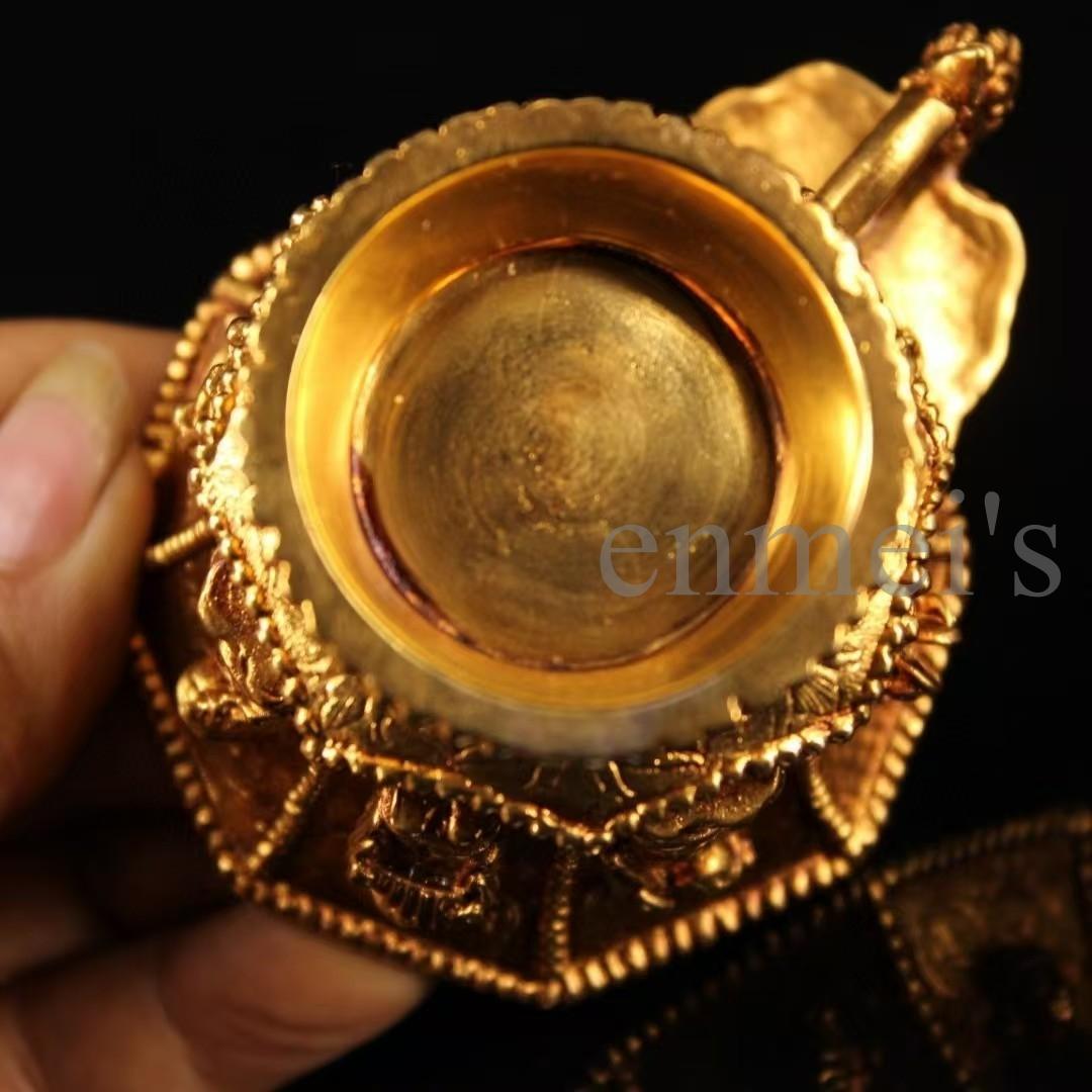 中国古美術・純銅製・鎏金八仙杯・酒器・酒具・人物彫刻入り・高浮彫・置物・茶道具