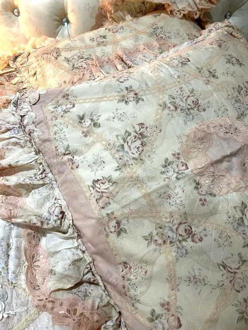 さえらアキアカネ大きな花柄レースクッションカバー座布団カバー２点【希少品】