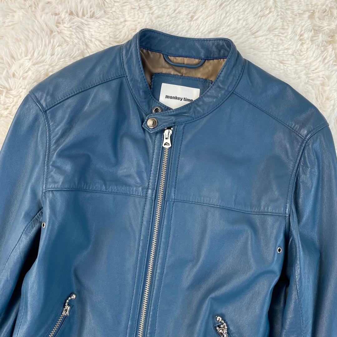 希少カラー ユナイテッドアローズ 山羊革 シングルライダース 青