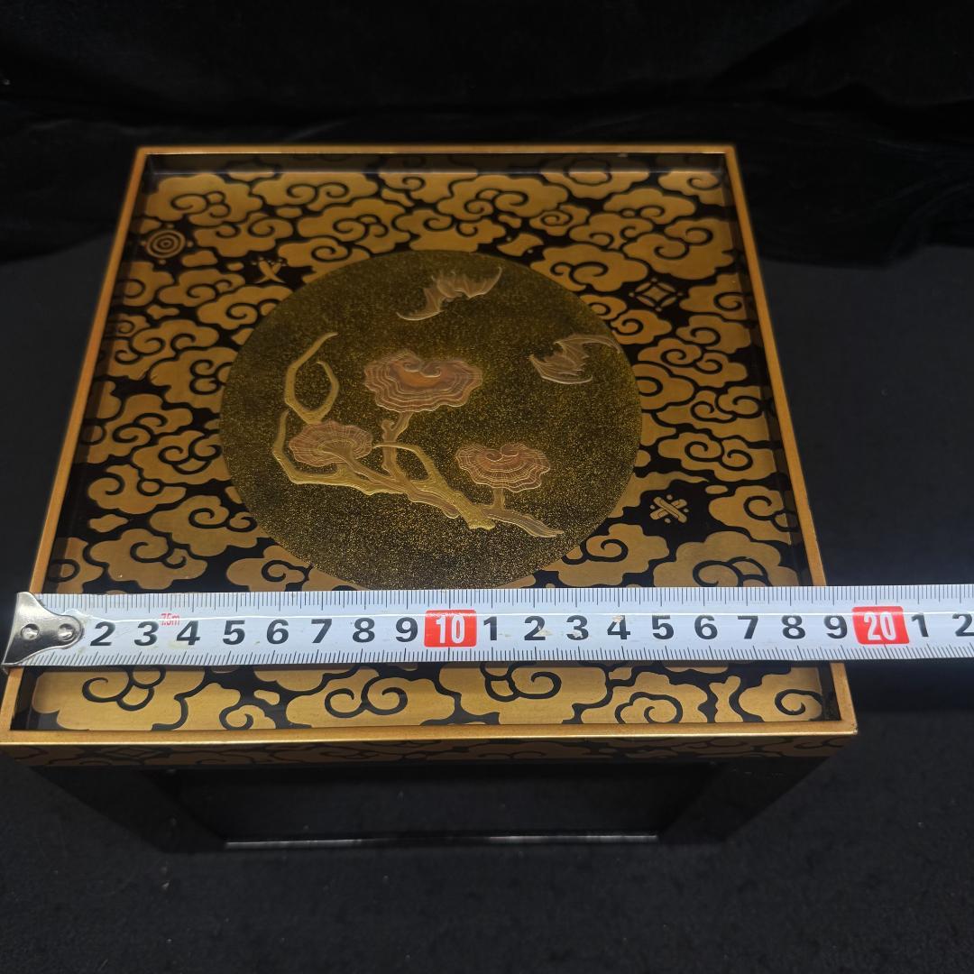 江戸中・後期 重金蒔絵 雲文霊芝様 献菓台 共箱 天然木 漆芸 　縁起