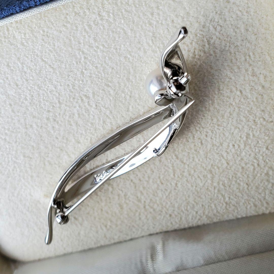 美品✨MIKIMOTO シルバー リーフデザイン ブローチ パール