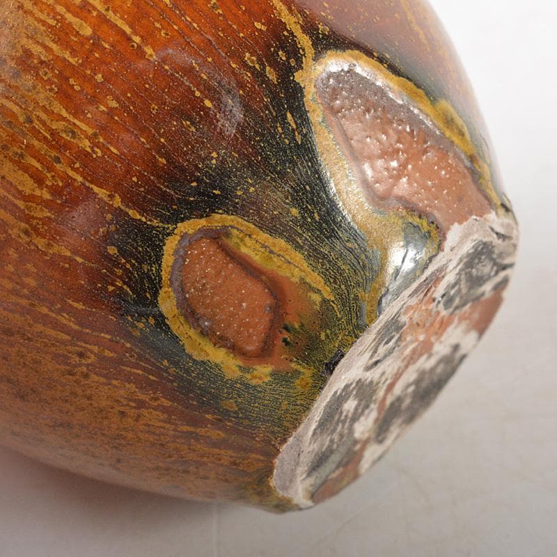 茶道具　琉球壺屋焼　琉馬作　茶入　仕覆付　共箱　V　R6102