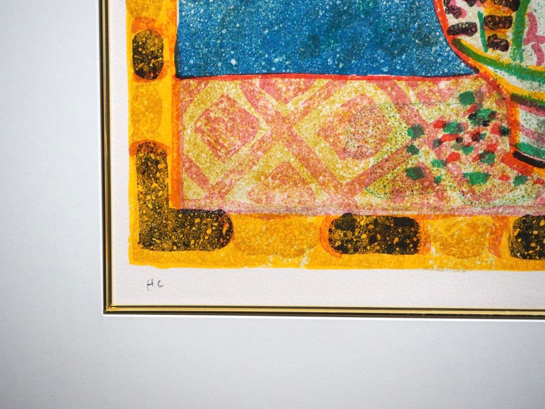 ワ*コ様 真作■ポール・アイズピリ 版画 青い背景の花 直筆サイン■絵画 リトグ