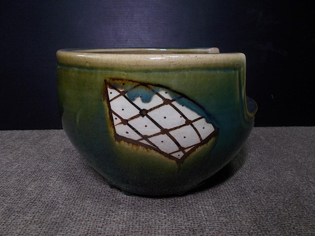 茶道具 風炉釜セット 霰茶釜 釜環 未使用五徳 織部風炉 敷板 前瓦 送料込み