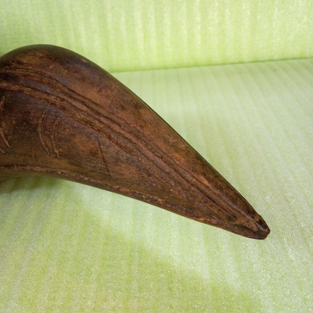 木製　木彫り　鳥人間のようなマスク　お面　レトロ　アンティーク　オブジェ