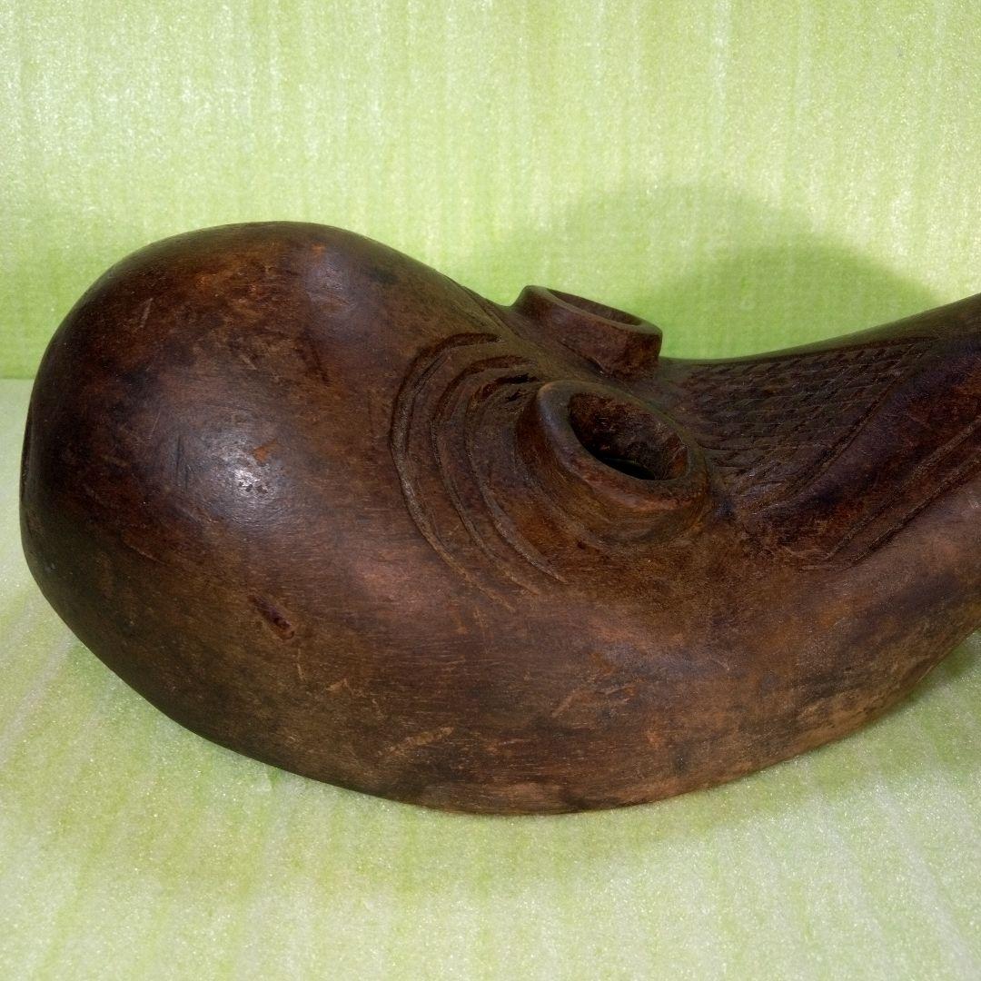 木製　木彫り　鳥人間のようなマスク　お面　レトロ　アンティーク　オブジェ