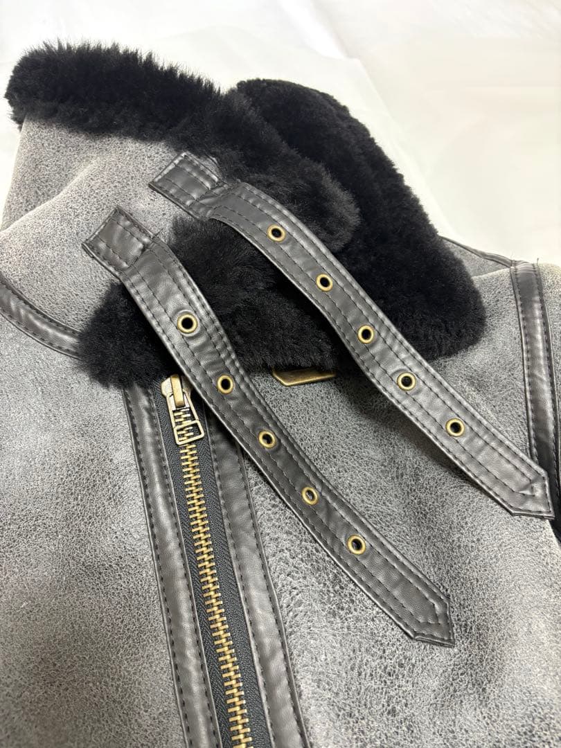 羊革　フライト　レザー　ムートン　B-3 ライダース　ジャケット　短丈　黒